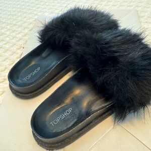 Topshop Black Fuzzy Slippers